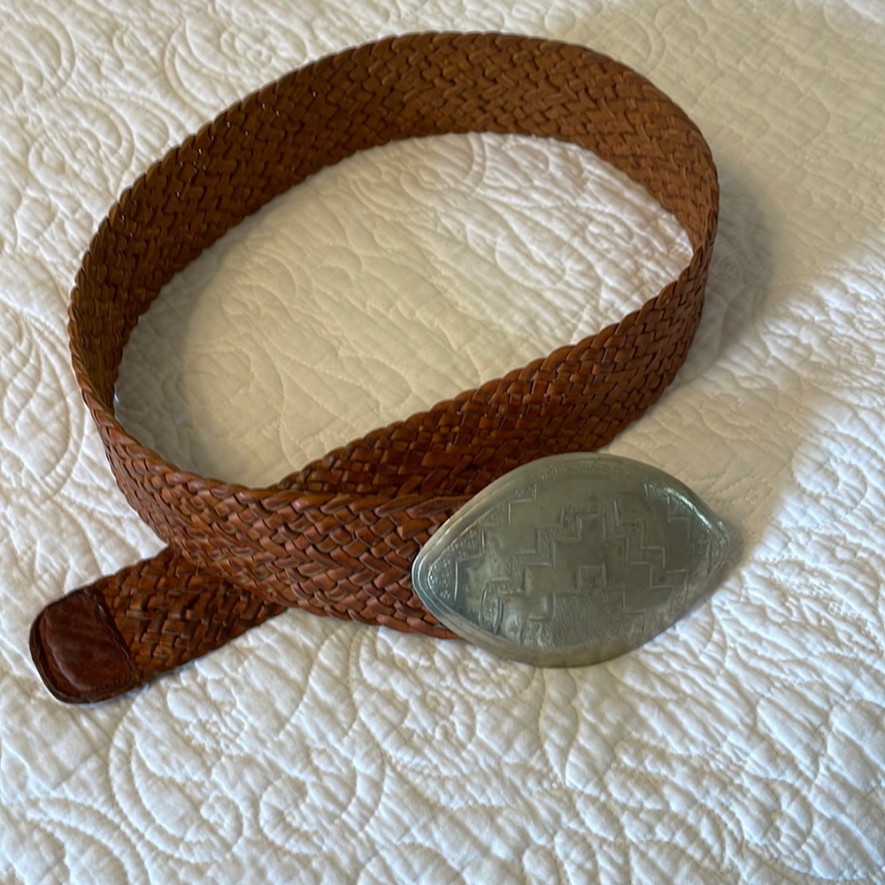 Leather belt w lovely silver hammered buckle